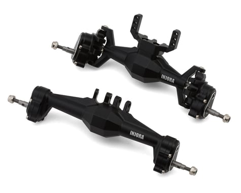 Injora Aluminum Diamond Front & Rear Portal Axles Set for Traxxas® TRX-4M® w/Steering Links (Black) (+5mm) (Lay Down Servo)