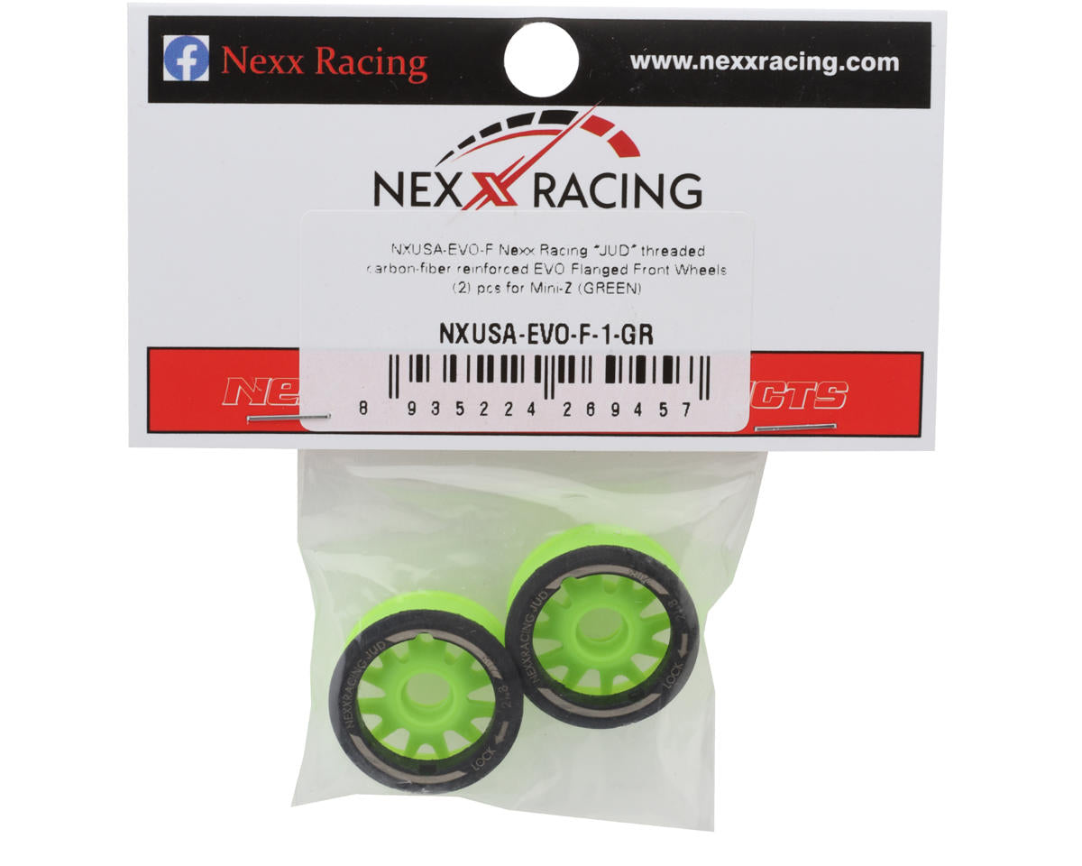 NEXX Racing Mini-Z RWD "JUD" EVO Front Threaded Side-Wall Carbon-Fiber Rims (-1mm Offset) (Green) (2)