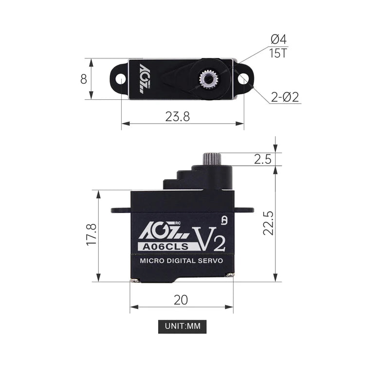 AGFRC - A06CLS V2 SERVO (20T Spline, JST 1.5 Plug) - Black