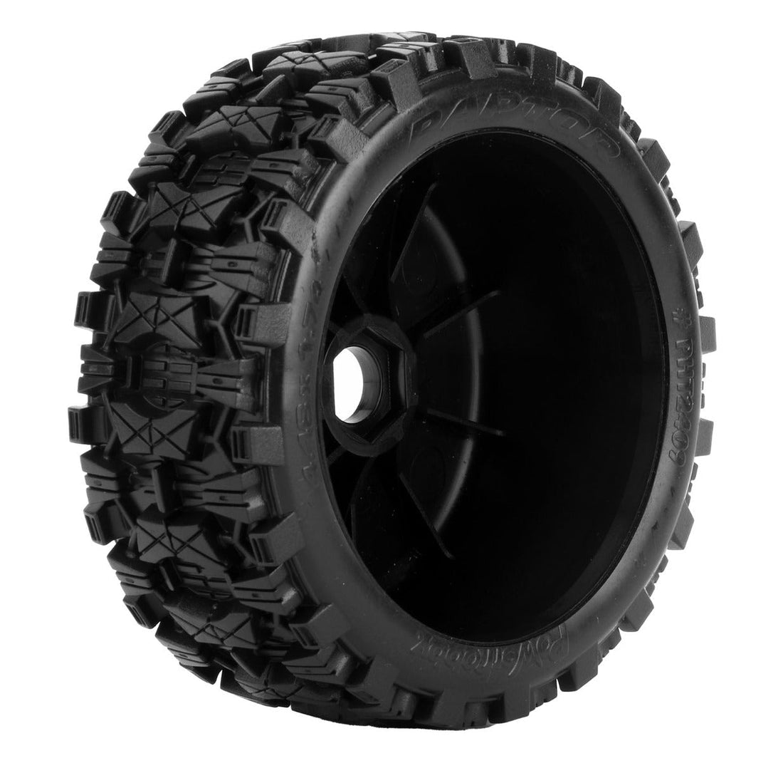 Powerhobby Raptor 1/8 Buggy Belted All Terrain Mounted Tires 17MM Black Dish Wheels