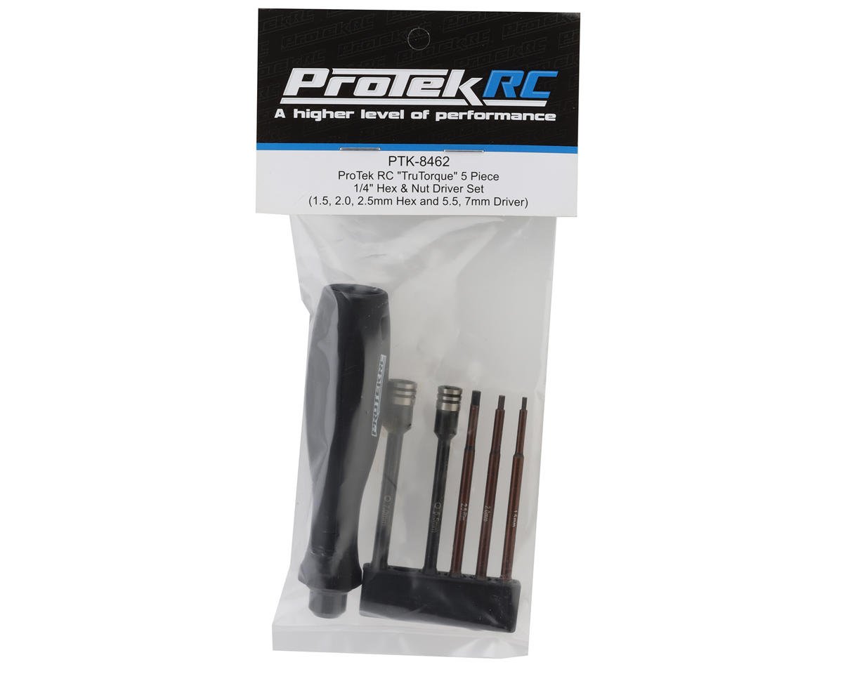 ProTek RC "TruTorque" 5-Piece 1/4" Drive Hex & Nut Driver Set (1.5, 2.0, 2.5mm Hex & 5.5, 7mm Nut Driver)